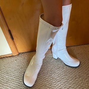 New White Patent Tall Boots 8M Block heel.